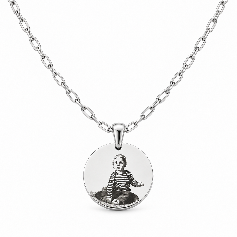Necklace with engraved text/photo of child
