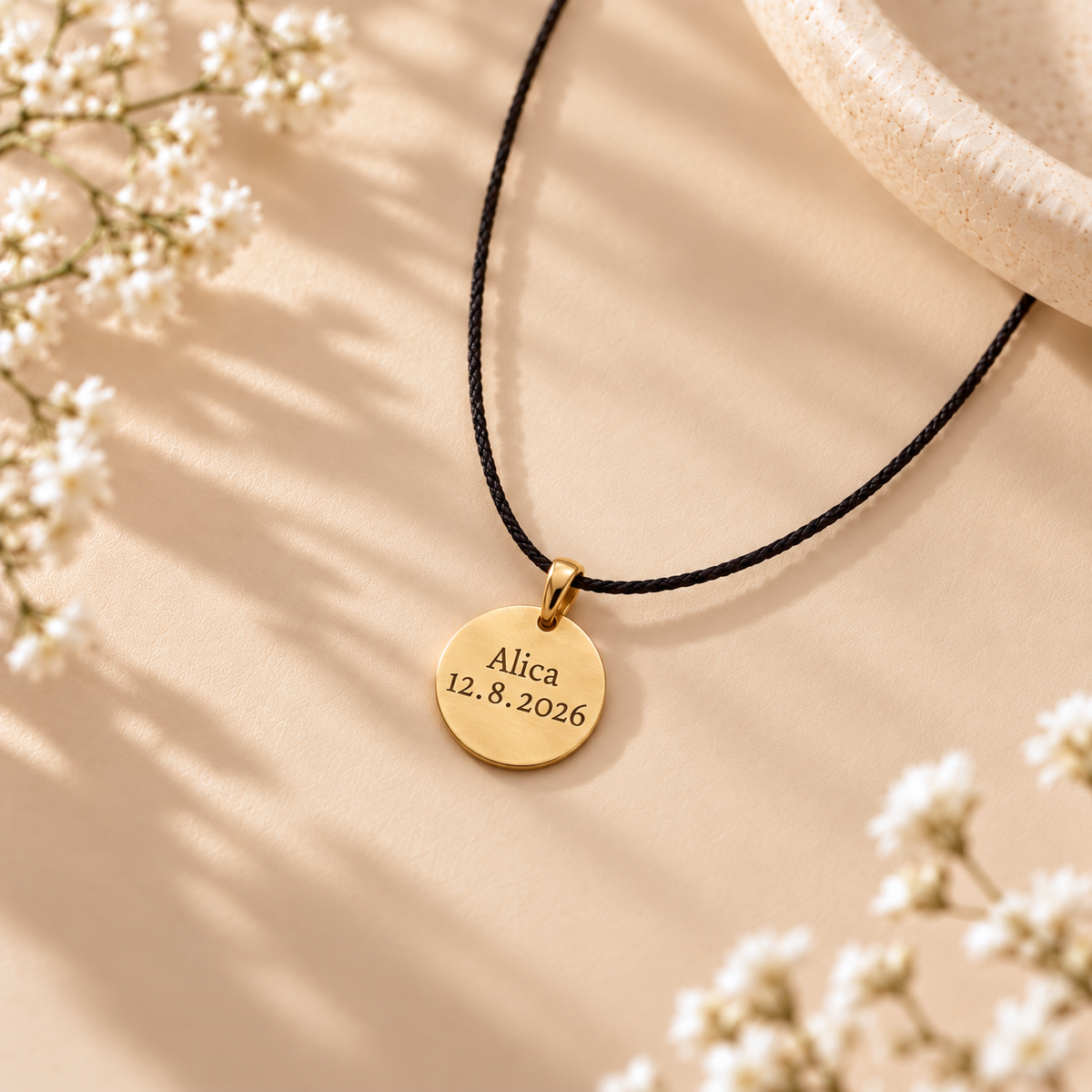 Necklace with engraved text/photo of child