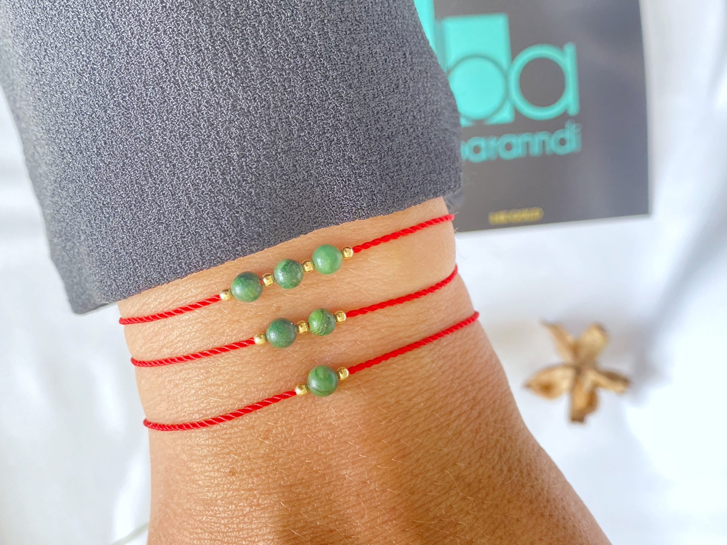 african jade bead bracelet - red string