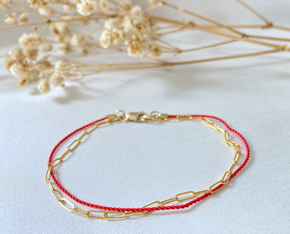 STRING AND PAPER CLIP CHAIN BRACELET